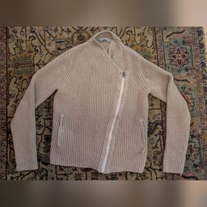 Athleta Merino Wool Tan Zip Up Asymmetrical Sweater